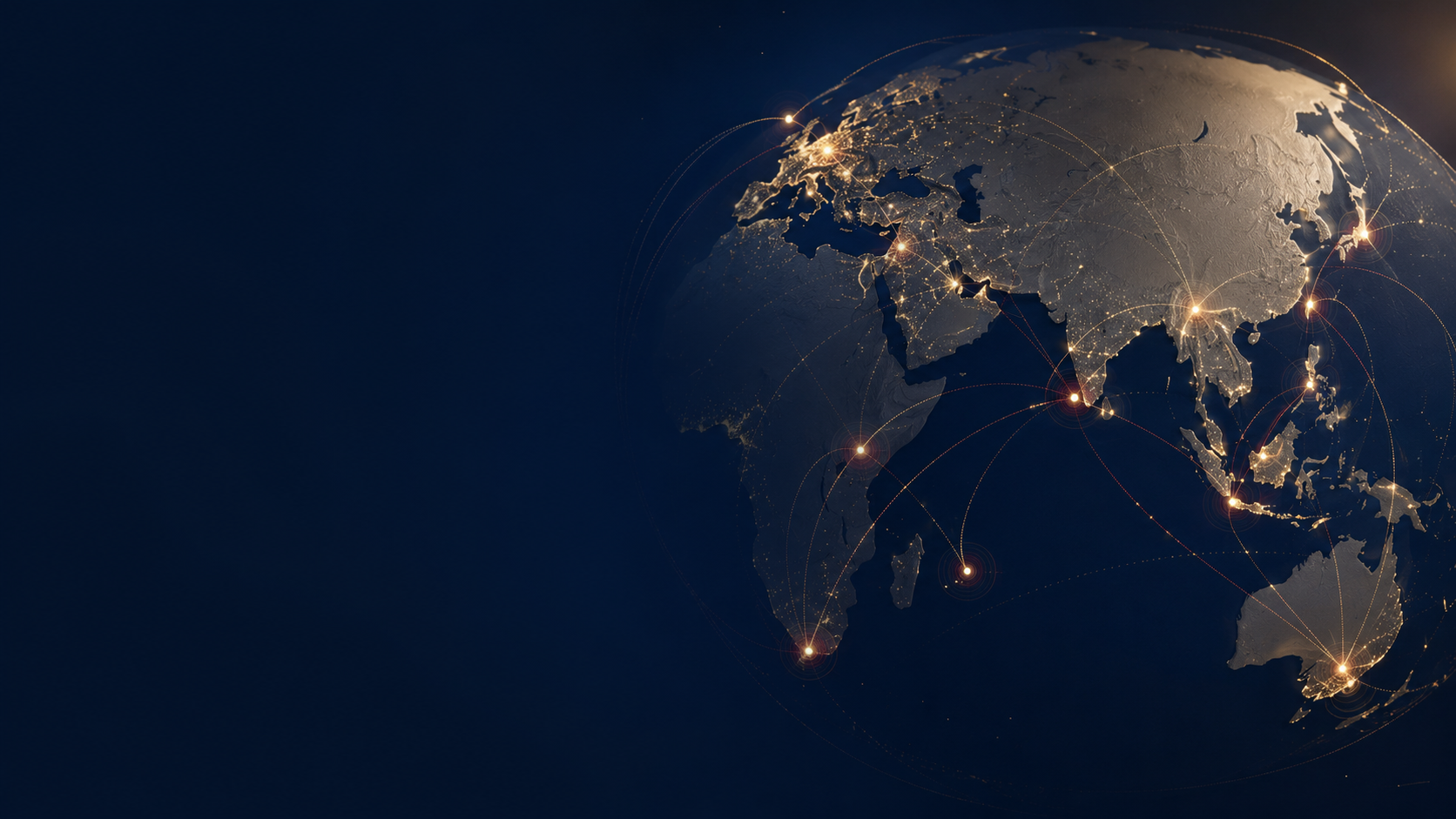 Illuminated globe with connection lines across regions