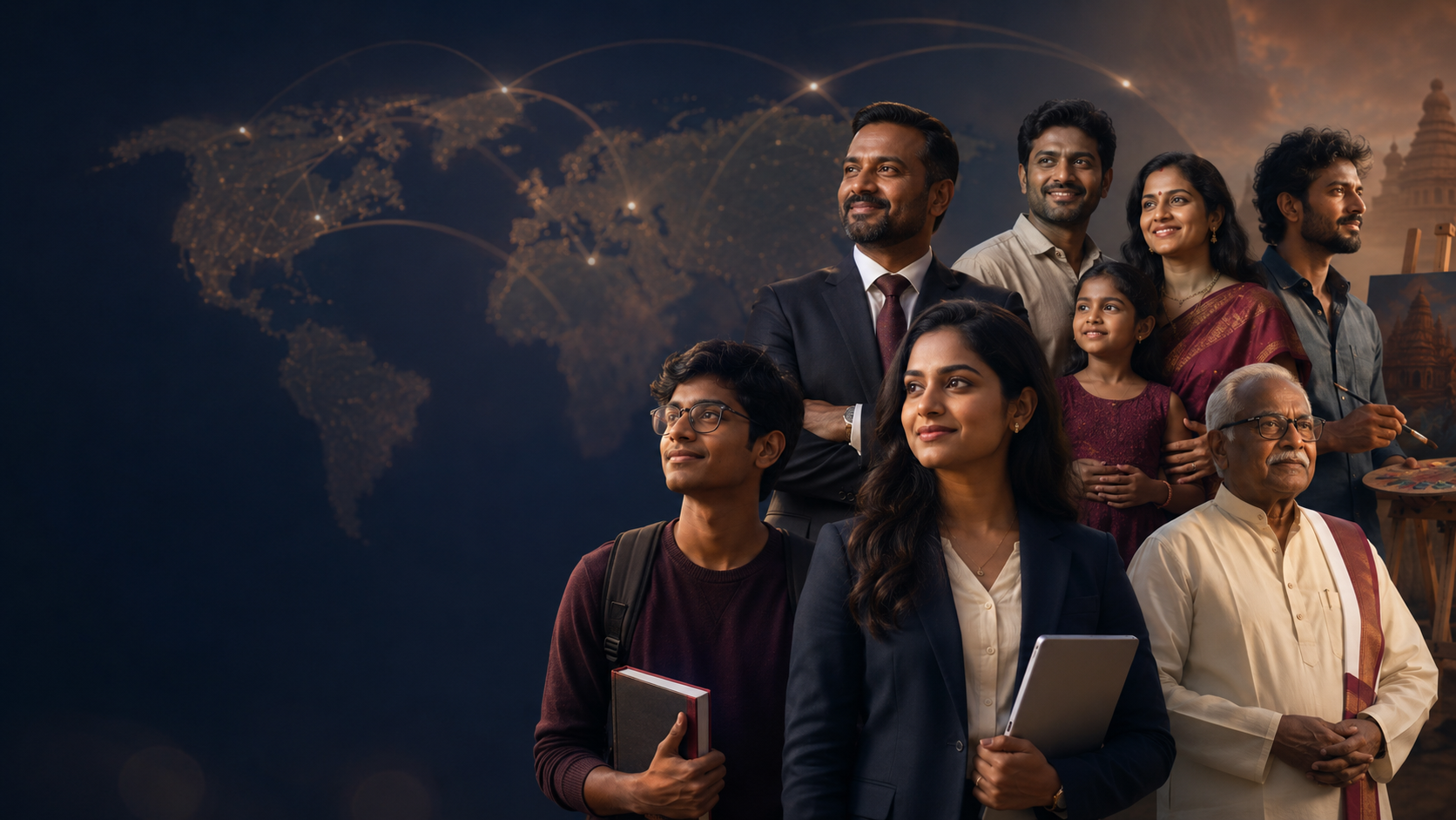 People across generations representing Tamil communities connected around the world