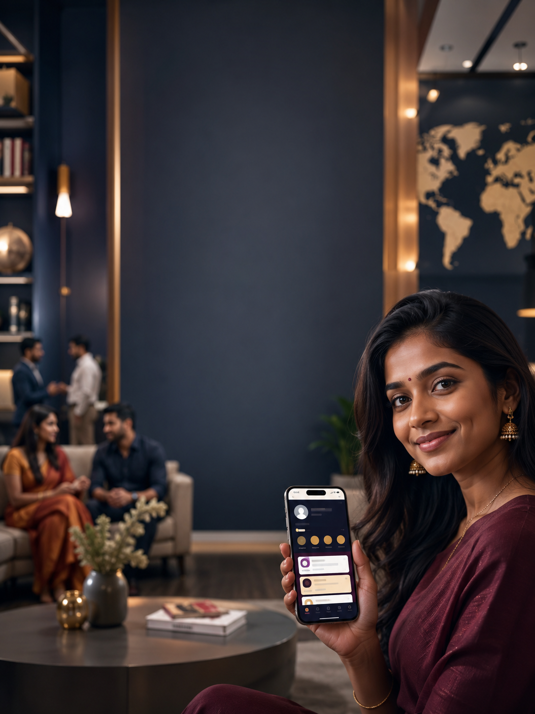 Tamil Ulagam mobile app interface visual presented in a community setting