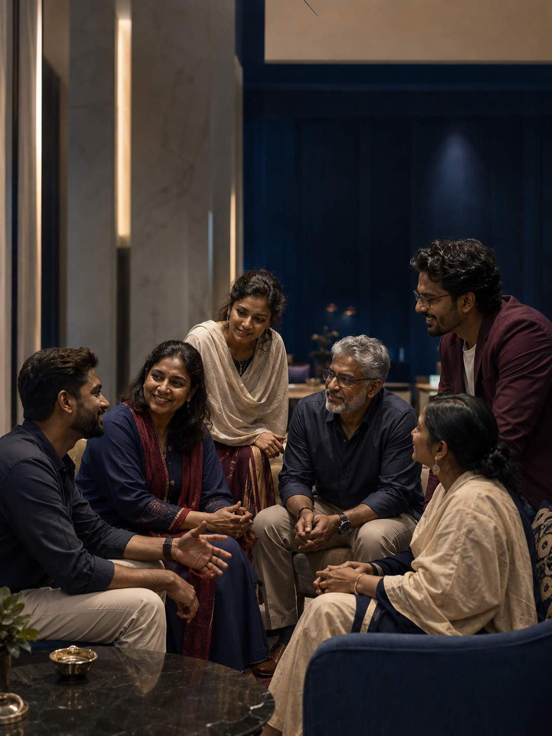 People of different generations in conversation around a table